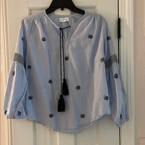 Velvet by Graham & Spencer Tops - Velvet by Graham & Spencer Blue Relaxed Tie Front Blouse